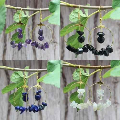Bohemia Natural Stone Drop Earrings for Women Handmade Feminine Charm Jewelry Gift Amethyst Moonstone Labradorite Earrings