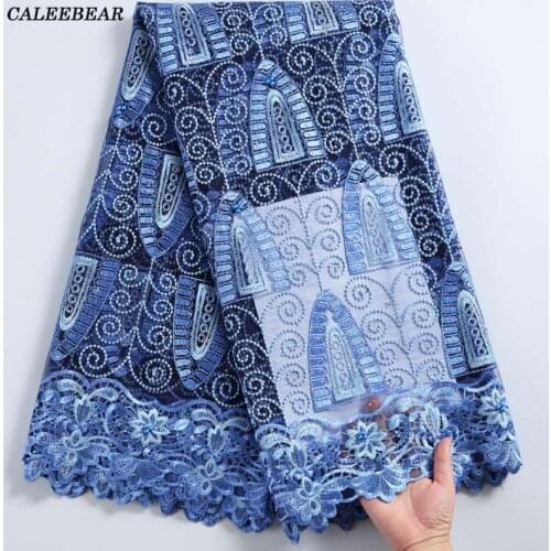 Sky BLue 2021 African Lace Fabric With Sequins French Lace Fabric High Quality Tulle Mesh Lace For Wedding Party Dress Sew S2255