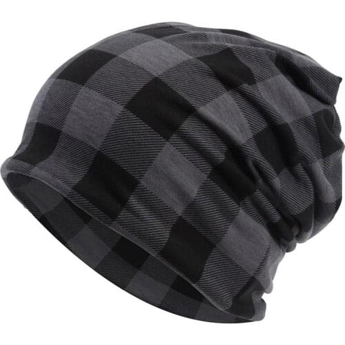 2021 Cotton Autumn winter Skullies cap beanie hat plaid turban Hat scarf dual use for Men and Women 49
