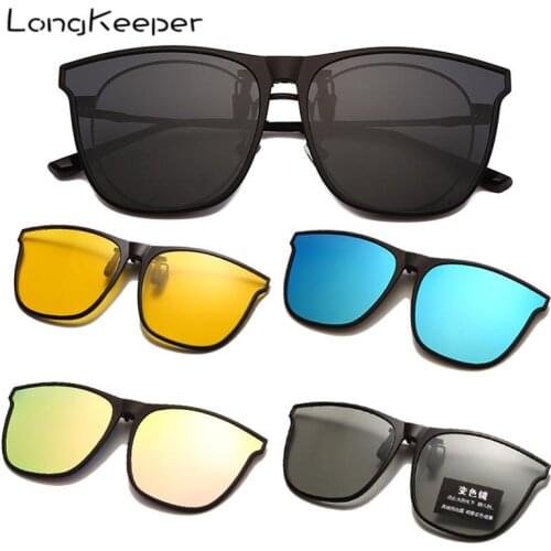 Polarized Clip On Sunglasses Men Women Square Photochromic Night Driving Sun Glasses Flip Up Lens Glasses for Myopic UV400 Gafas