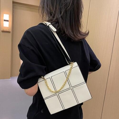 Simple Grid Design PU Leather Crossbody Bags For Women Fashion Branded Luxury Chain Shoulder Bags Ladies Handbags and Purses