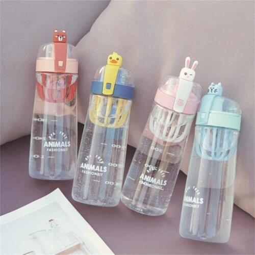 Cartoon Animals Transparent Plastic Water Bottle Cartoon Protable Water Bottles Leak-proof Drinkware Cute Student Girl Gift Cup