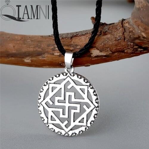 QIAMNI Handmade Kolovrat Slavic Amulet Pagan Pendant Necklace Geometric Solar Symbol Nordic Amulet Viking Men Jewelry Charm