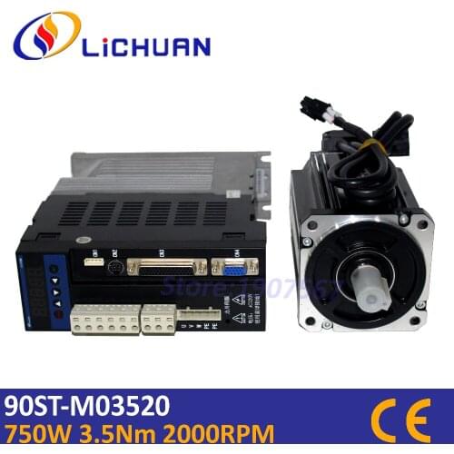 Lichuan 0.75kw servo motor driver set 90ST-M03520 MODBUS communication 3.5Nm 2000rpm ac servo motors for feeding machine