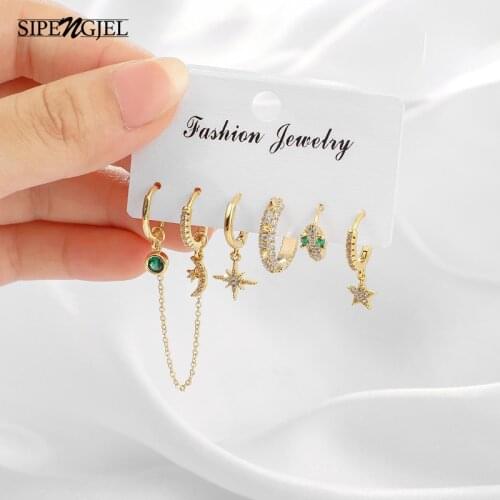 SIPENGJEL Geometric Snake Shaped Hoop Earrings Sets Punk Green Crystal Pendant Earrings For Women Party Jewelry 2021 Wholesale