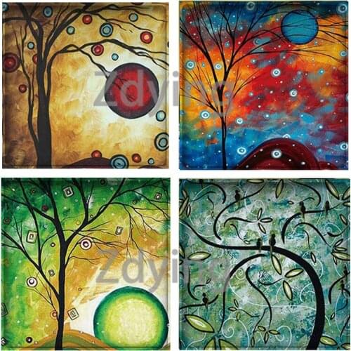 Zdying 10pcs Beautiful Tree Pattern Square Shape Glass Art Picture Cabochon Beads Demo Flat Back DIY Pendant Jewelry Findings