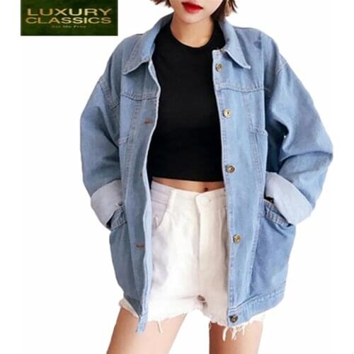 For Denim Women Jacket 2021 Spring Long Sleeve Female Jackets Office Ladies Autumn Coat Fashion Loose Style Coats LWL315