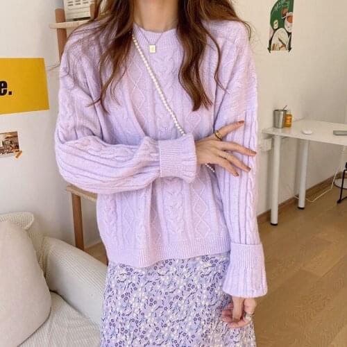 Round Neck Twist Pullover Sweater Women Autumn/Winter 2021 New Korean Version Of Solid Color Loose Knit Sweater Warm Bottoming T