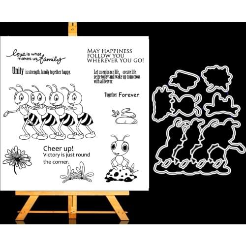 ZhuoAng Hardworking ant Cutting Dies and Clear Stamp Set for DIY Scrapbooking Photo Album Decoretive Embossing Stencial