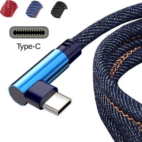 1m/2m Type C Cable 90 Degree Elbow Nylon Braided Data Cord 2.4A Fast Charger For Samsung/Sony/Xiaomi Universal Android Phones