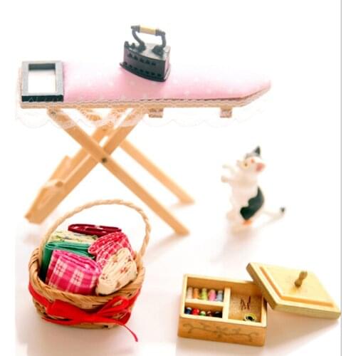 1 Set Mini Lace Iron Ironing Board Dollhouse Furniture For 1:12 scale Doll House Kid Gift Pretend Play Toy