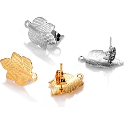 10Pcs/Lot New Stainless Steel Leaf Stud Earring Basic Needle Bohemia Ear Post Components DIY Jewelry Making Supplies Findings