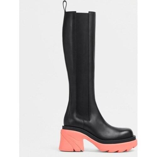 2022 New Brand Designer Winter Women Knee-length Round Toe Casual Square Heel Boots Thick-soled Ladies Martin Boots Botas Mujer