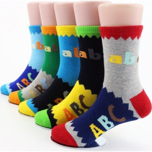 2021 New Autumn Winter 5 Pairs Sets Colorful Cute Kids Socks Striped Letter Toddler Boys School Socks Girls Fashion Socks