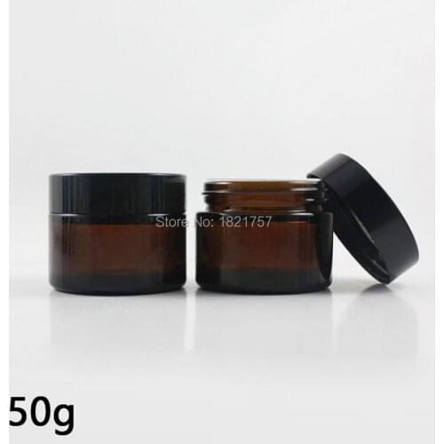 50G brown glass cream jar with black lid ,glass amber 50g cream jar Cosmetic Packaging , amber 50g glass Cosmetic Jar