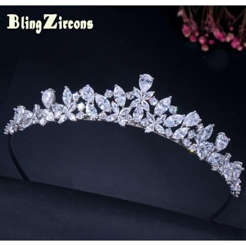 BeaQueen Royal Sparkling Cubic Zirconia Crystal Crowns Queen Tiaras Bridal Hairbands Headpiece Wedding Hair Accessories H005