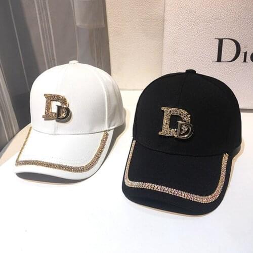 Letter D Baseball Cap Women Rhinestone Bling Cap Snapback Hip Hop Cap UV Protection Hat Womens Cap