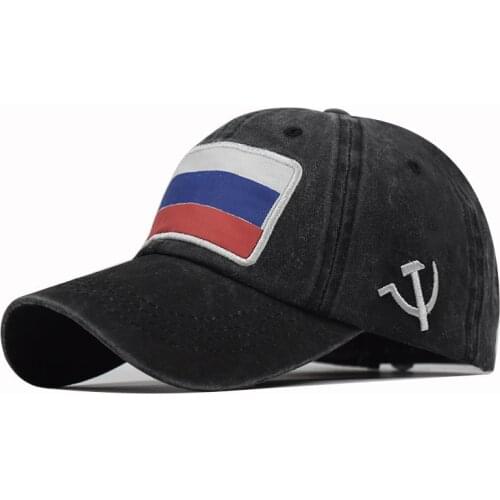 Hot Unisex Cap Washed Cotton Baseball Cap Embroidery Russian Flag Hats For Men & Women Casual Adjustable Outdoor Trucker Hat