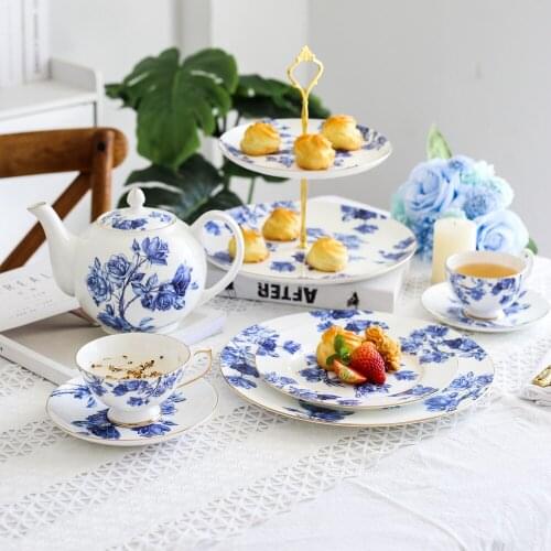 British Afternoon Tea Set Teapot Tea Cup Saucer Dinner Plates Double-layer Fruit Plate Breakfast Cup Western Food Steak Plate