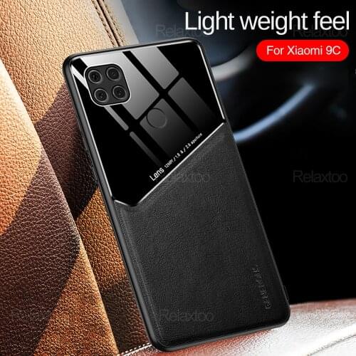 PU Leather Hard PC Car Magnetic Holder Back Cover for Xiaomi Redmi 9c Redmy 9 c c9 nfc readmi 9c NFC Silicone Shockproof Case