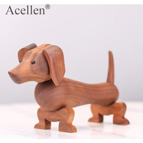 Handmade Wooden Dachshund Dog Figures Kids Room Bedroom Living Room Home Decoration Accessories Ornaments Holiday Gift Toys
