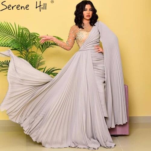 Long Sleeveless Diamonds Satin Formal Dress Party 2020 Grey One Shoulder Mermaid Sexy Evening Dresses Serene Hill BLA70465