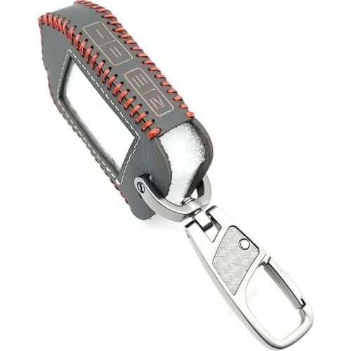 Two Way LCD Remote Fob Leather Key Chain Case Cover For Sher-khan Mobicar A Mobicar B Russian Version 2 Way Car Alarm System