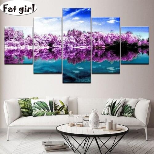 Lake reflection 5D DIY Diamond Painting Purple landscape trees home decor Winter scenery cross stitch embroidery hand drill
