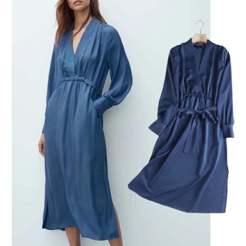 Klkxmyt Za Fashion Party Dress Women Vestidos England High Street Vintage Loose Casual Autumn Midi Dress Women Long Dresses