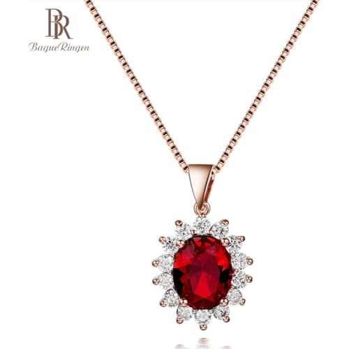Bague Ringen Oval Gemstones Silver 925 Jewelry Elegant Luxury Ruby Necklace for Women Rose Gold Color Princess Wedding Wholesale