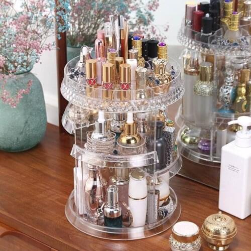 Lipstick storage box 360 degree rotation belt bottom with drawer cosmetic storage rack cosmetics frame cosmetic box