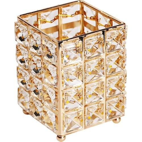 Crystal Makeup Organizer Metal Storage Box Nail Brush Beauty Pencil Holder Makeup Brush Holder Cosmetic Organizer European style