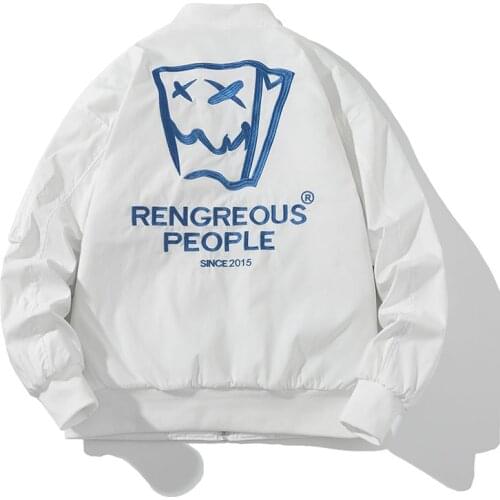 Embroidery Bomber Jacket Men Women Hip Hop Baseball Jacket Fashion Cartoon Anime Autumn Winter Windbreaker Coat Korean Clothes