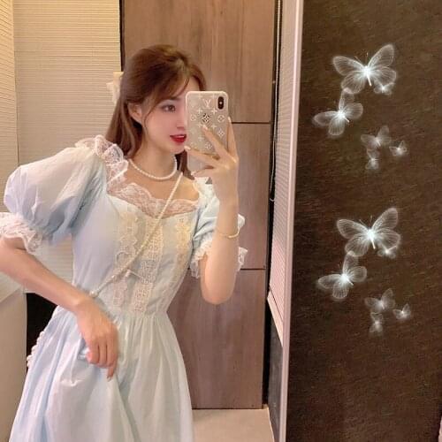 Lolita Fleeing princess blue puff sleeve vintage Romantic fairy tale palace dress scheming design sense gentle tea party dress