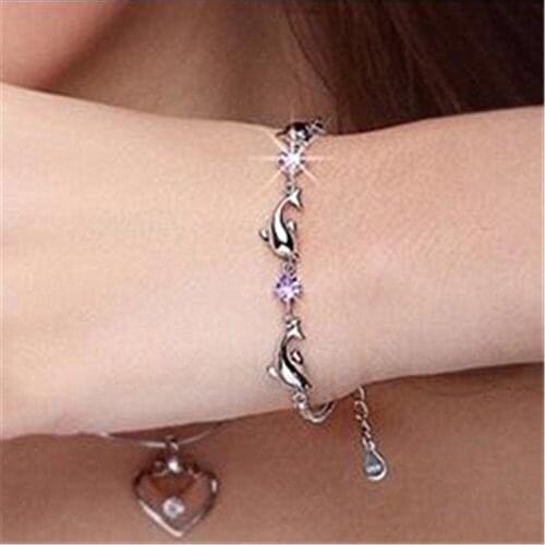 Fashion Cute Small Dolphins CZ Crystal Bracelet 2021 Charm Female Best Gift Bracelets & Bangles for Women Wedding Party Jewelry