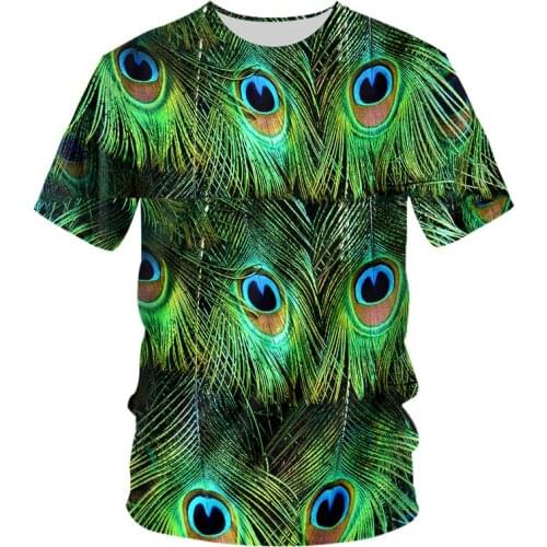 UJWI Tee Shirt Man Hot O-neck 3D Tee Shirt Printing Green peacock feather Hip Hop 6XL Garment Unisex Spring T Shirt Dropshipping