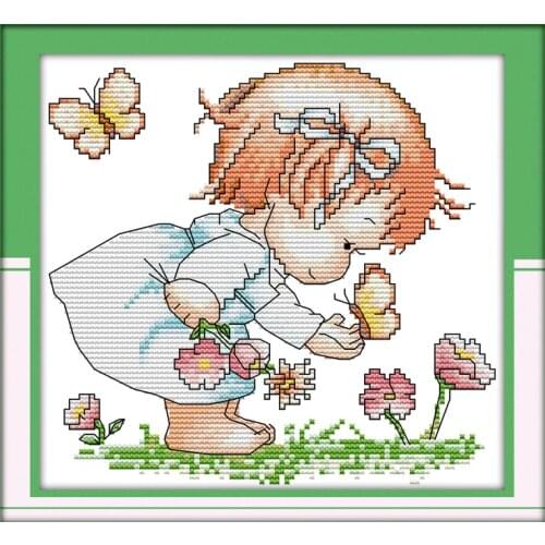 I love butterfly cross stitch kit cartoon girl 14ct 11ct counted canvas x stitches embroidery DIY handmade needlework plus