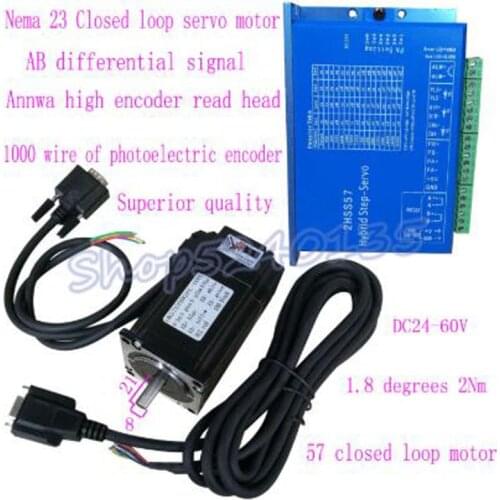 Nema 23 57 closed loop high speed stepper motor set 1.8 degrees 2Nm 57 closed loop motor +2HSS57 driver with 1000 wire encoder U
