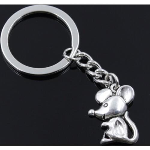 New Fashion Men 30mm Keychain DIY Metal Holder Chain Vintage Mouse 24x18mm Silver Color Pendant Gift