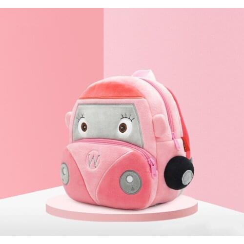 2-4 Years Cute Girl Wagon Cartoon Car Shape Plush Backpacks Toy Children Shoulder Kindergarten School Bag Birthday Gift