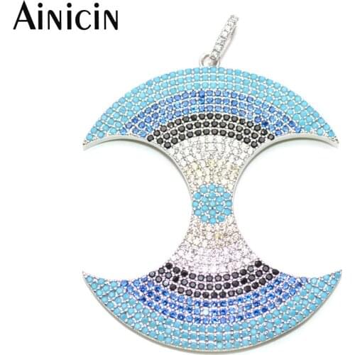 2pcs 45mm Diameter Double Sector Pendants Apple Shape Full Blue Rhinestone Crystal Setting Jewelry Sweater Chain Necklace Making