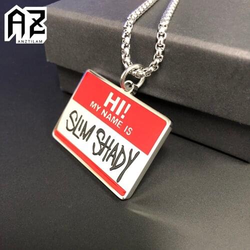 Hip Hop High-Quality Titanium Steel Slim Shady Square Pendants Necklaces for Men Rapper Rock Jewelry Drop Shipping