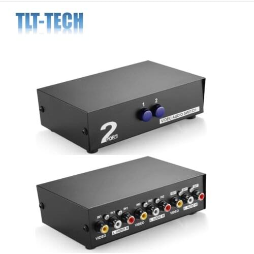 AV Switch Box Switcher Selector (2 Input 1 Output) - 2 Way Port Stereo RCA Audio and Composite Video Selector Switch Box