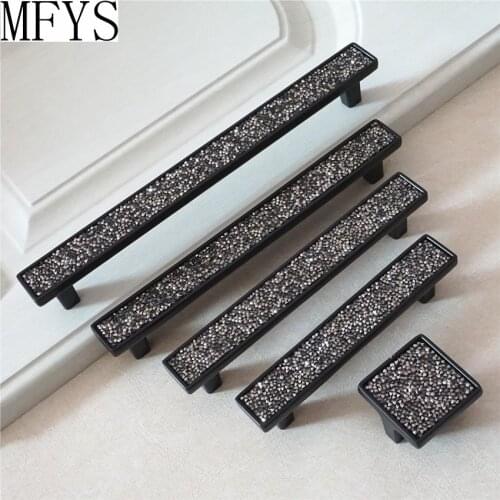 1.1''3.75'' 5'' 6.3'' 7.55''Crystal Drawer Pull Handle Dresser Pulls Glass Rhinestone Black Kitchen Cabinet Handles Door Handles