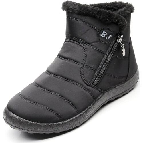 2020 New Style for Autumn and Winter Snow Boots Womens Thick Plush Waterproof Cotton Boots Side Zipper Cotton Boots Large Size