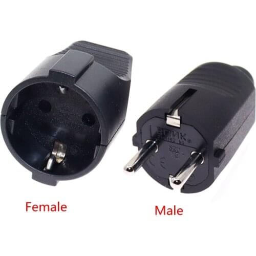16A 250V EU Power Cord Male Female Wiring Plug Detachable Assembly Electric Plug Socket for German France Korea Russia Black PVC