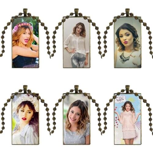 Glass Cabochon Pendant Necklace Rectangle Fashion Necklace For Lovers Girl Friend Best Gift 2 Kind Violetta