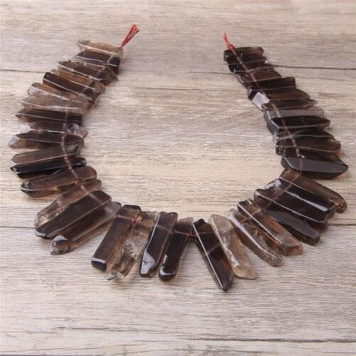 Natural Smokey Quartz Crystal Point Spike Stick flat Beads Top Drilled loose Beads pendants For jewelry making necklace earring