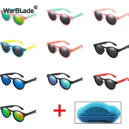 WarBlade Round Cute Kids Polarized Sunglasses Boys Girl Children Sun Glasses Silicone Safety Baby Shades Eyewear UV400 With Case