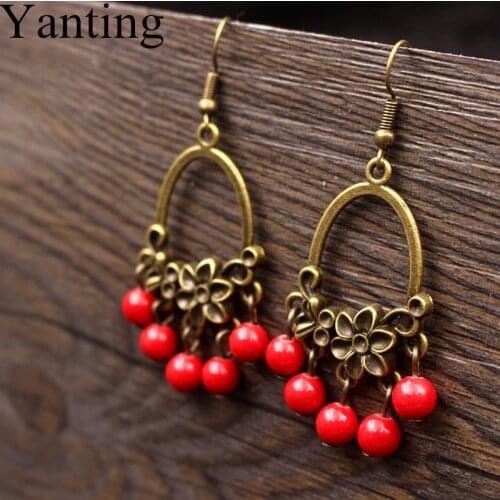 Yanting Red Tassel Earrings Ethnic Women Earrings Handmade Vintage Flower Earring Gifts For Female Supplies For Jewelry 054